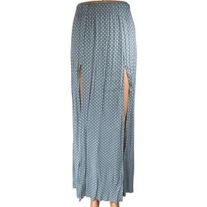 Honey Punch Blue White Polka Dot Double High Slit Maxi Straight A-Line Skirt S